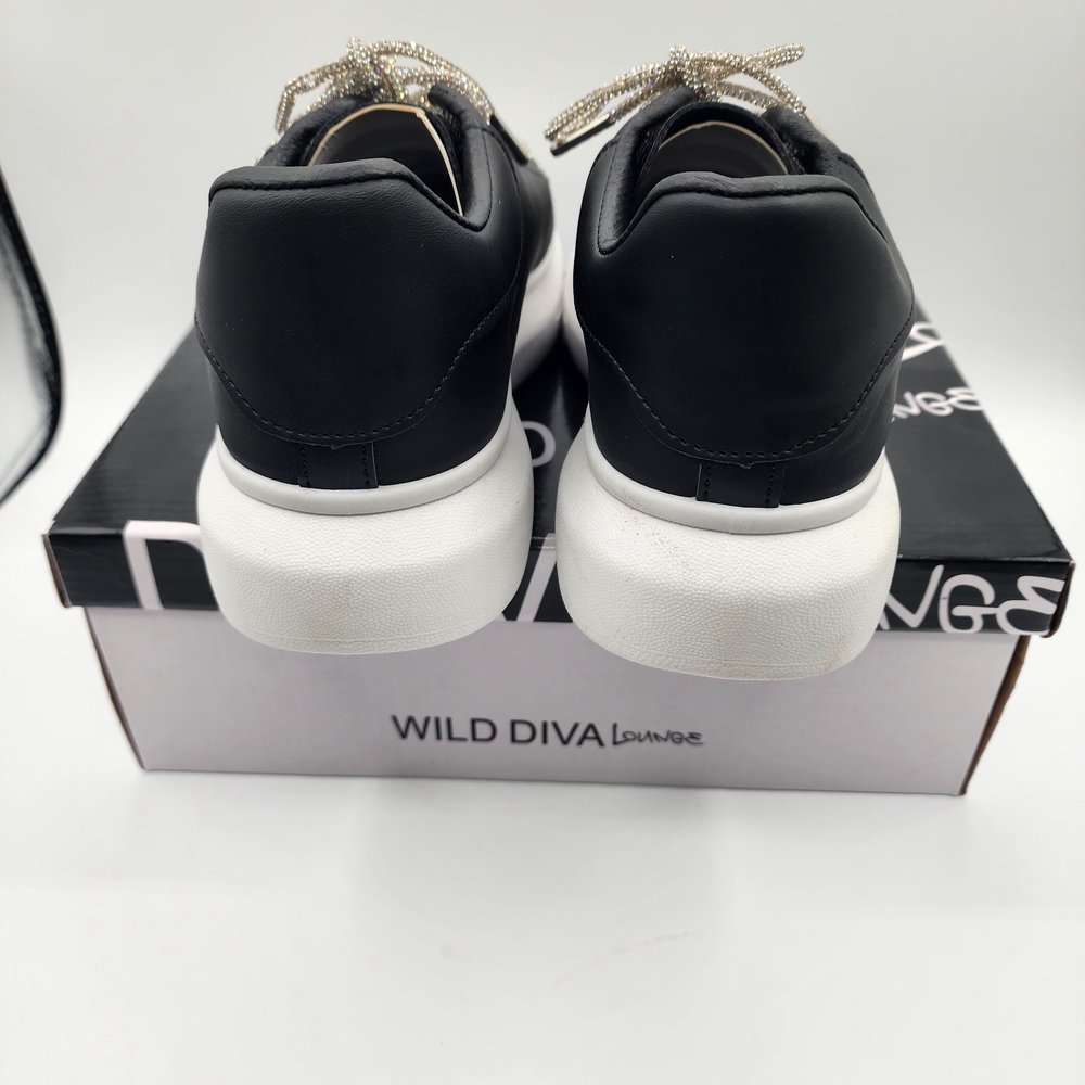 Wild Diva Black and White Women's Sneakers W/White Crystal Accents - Picture 8 of 13